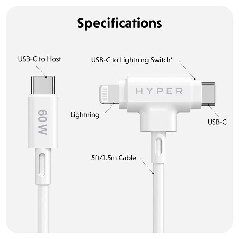 Hyper kábel HyperJuice USB-C/Lightning Hybrid Silicone Cable 1.5m - White