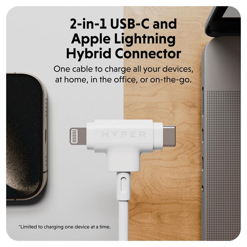 Hyper kábel HyperJuice USB-C/Lightning Hybrid Silicone Cable 1.5m - White