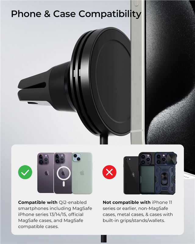 iOttie Velox MagSafe Qi2 Wireless Air Vent Mount - Black