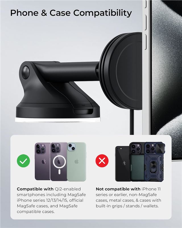 iOttie Velox Mini Qi2 Wireless Dash & Windshield Mount - Black