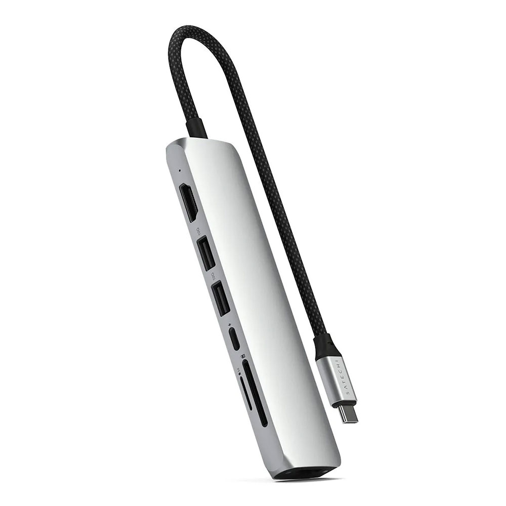 Satechi USB-C 7-in-1 Slim Multiport Adapter with Ethernet - Silver
