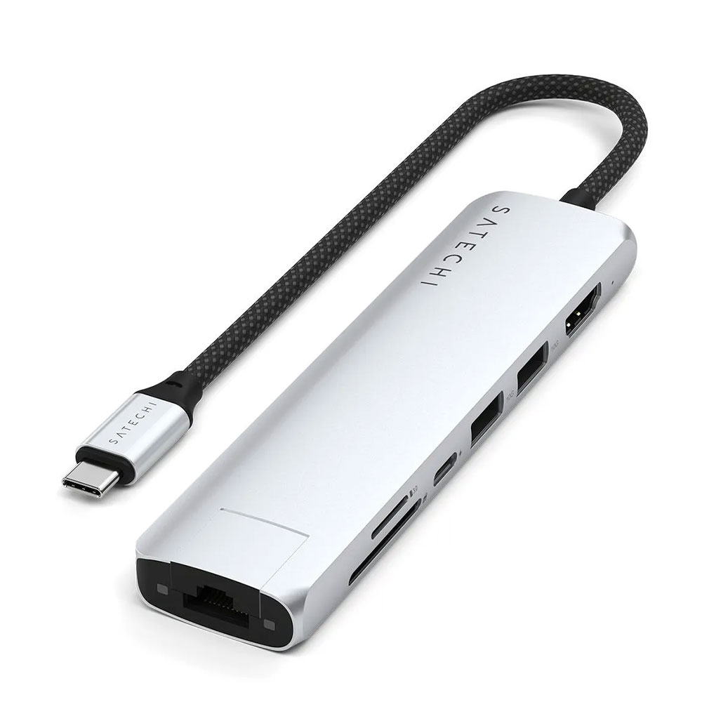 Satechi USB-C 7-in-1 Slim Multiport Adapter with Ethernet - Silver