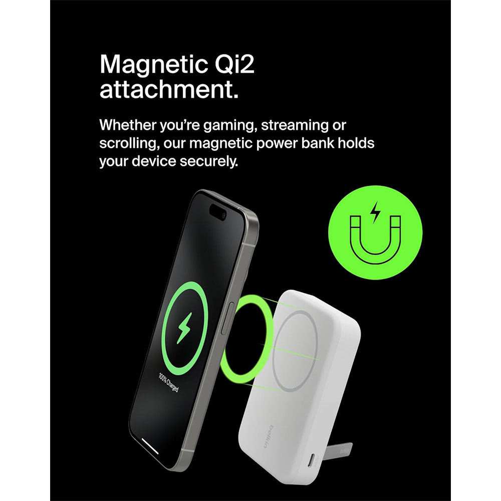 Belkin Boost Charge Pro Magnetic Power Bank with Qi2 10K + Stand - White