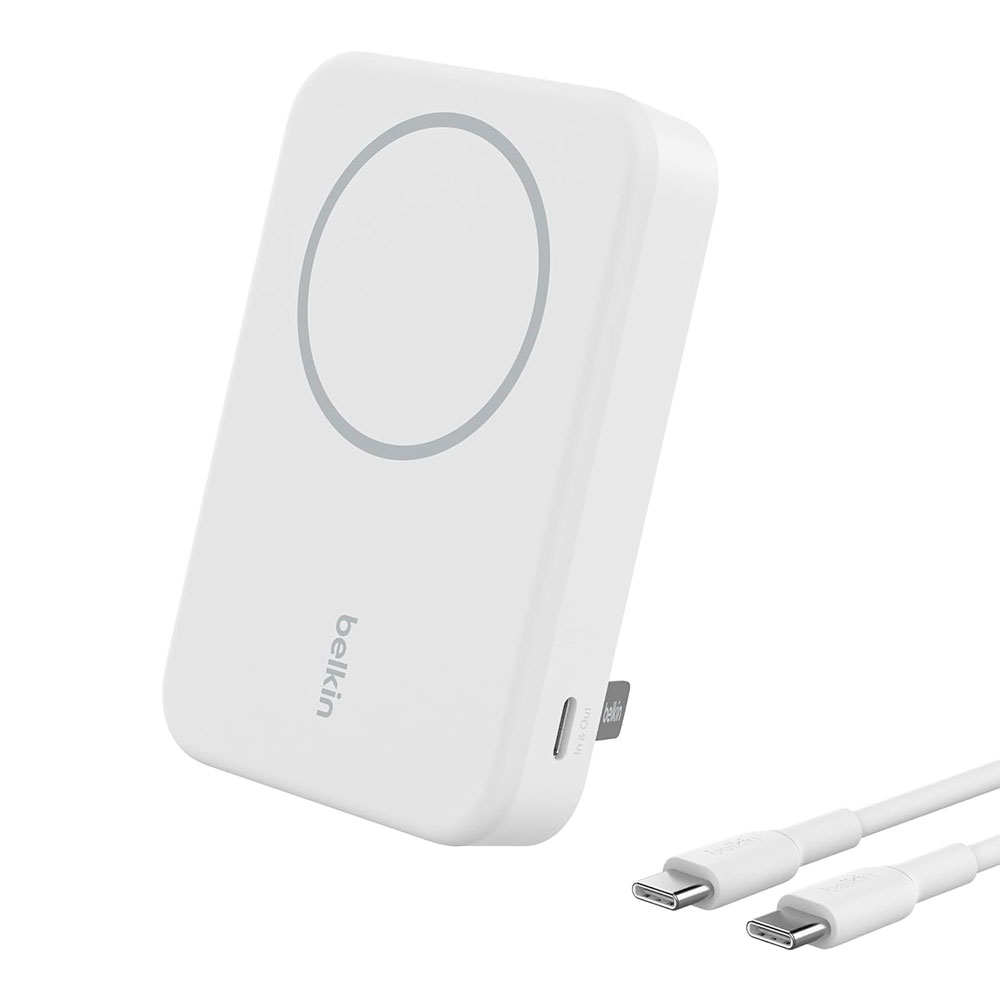 Belkin Boost Charge Pro Magnetic Power Bank with Qi2 10K + Stand - White