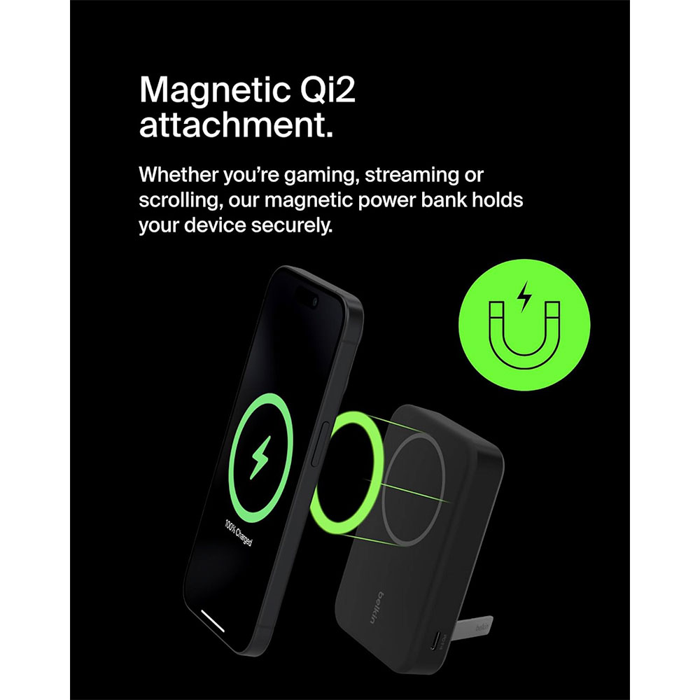 Belkin Boost Charge Pro Magnetic Power Bank with Qi2 10K + Stand - Black