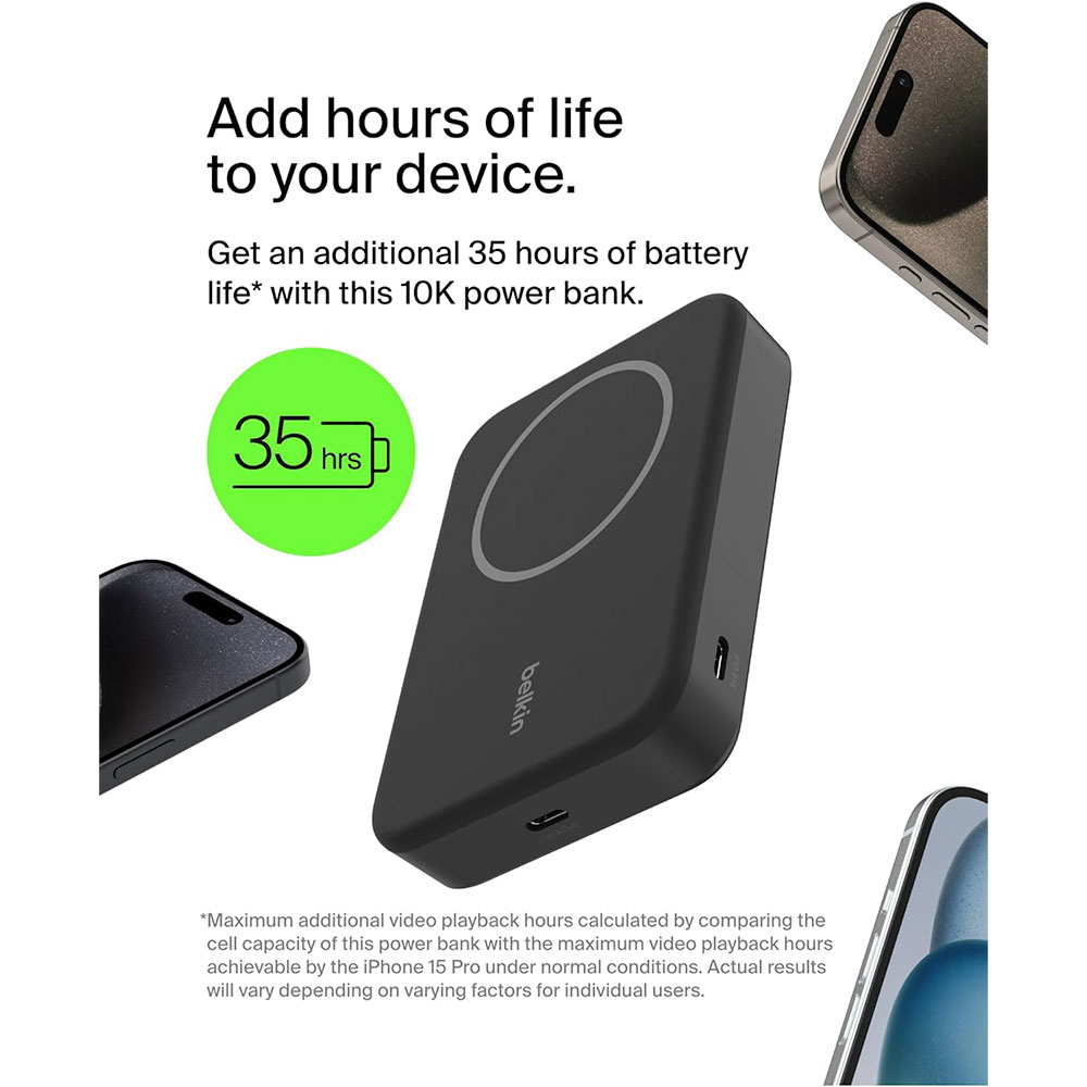 Belkin Boost Charge Pro Magnetic Power Bank with Qi2 10K + Stand - Black