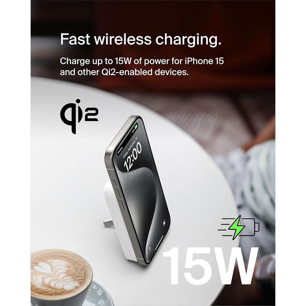 Belkin Boost Charge Pro Magnetic Power Bank with Qi2 8K + Stand - White