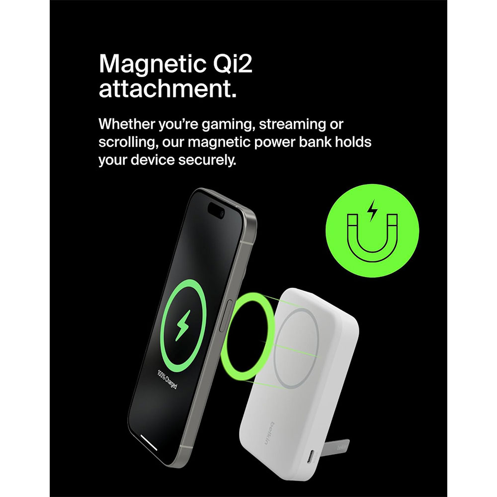 Belkin Boost Charge Pro Magnetic Power Bank with Qi2 8K + Stand - White