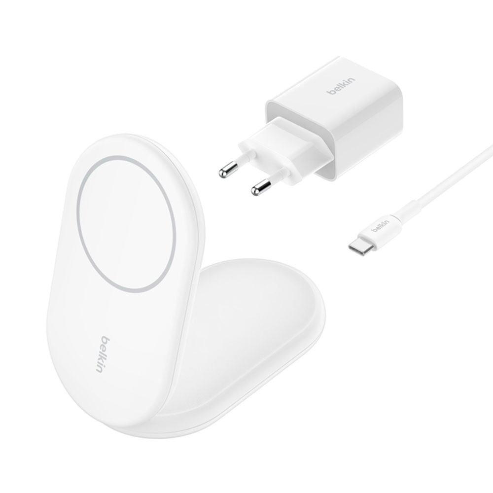 Belkin Boost Charge Magnetic Wireless Charger with Qi2 15W + 20W Charger - White