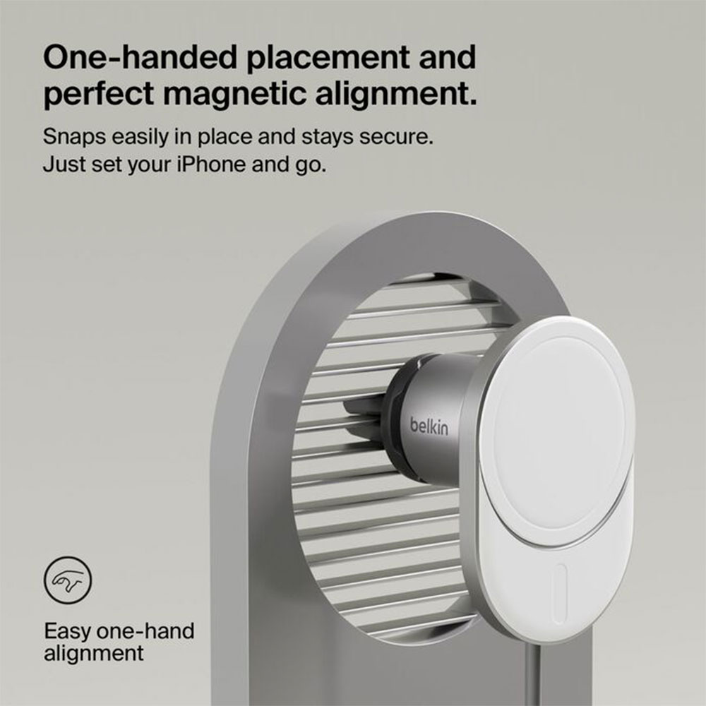 Belkin Boost Charge Pro Magnetic Wireless Car Charger with Qi2 15W + 20W Charger - Gray