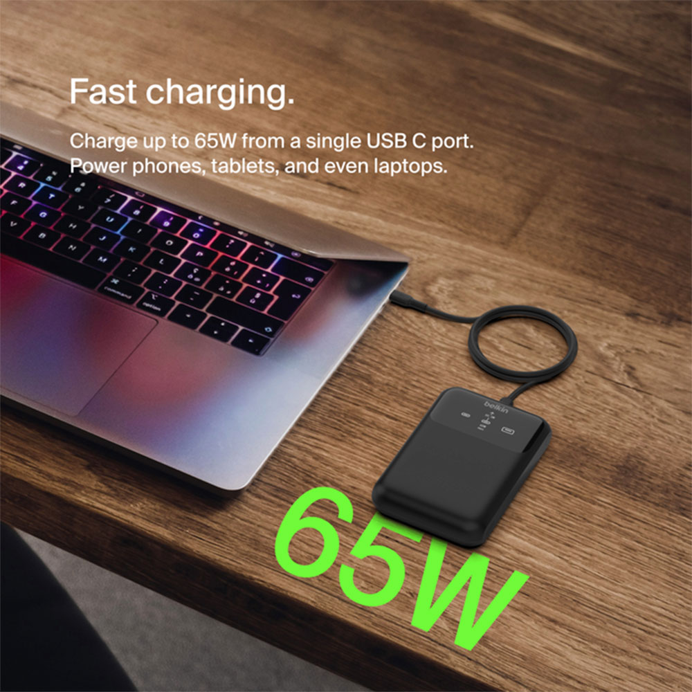 Belkin Boost Charge Pro 3-Port Laptop Power Bank 20K 65W - Black