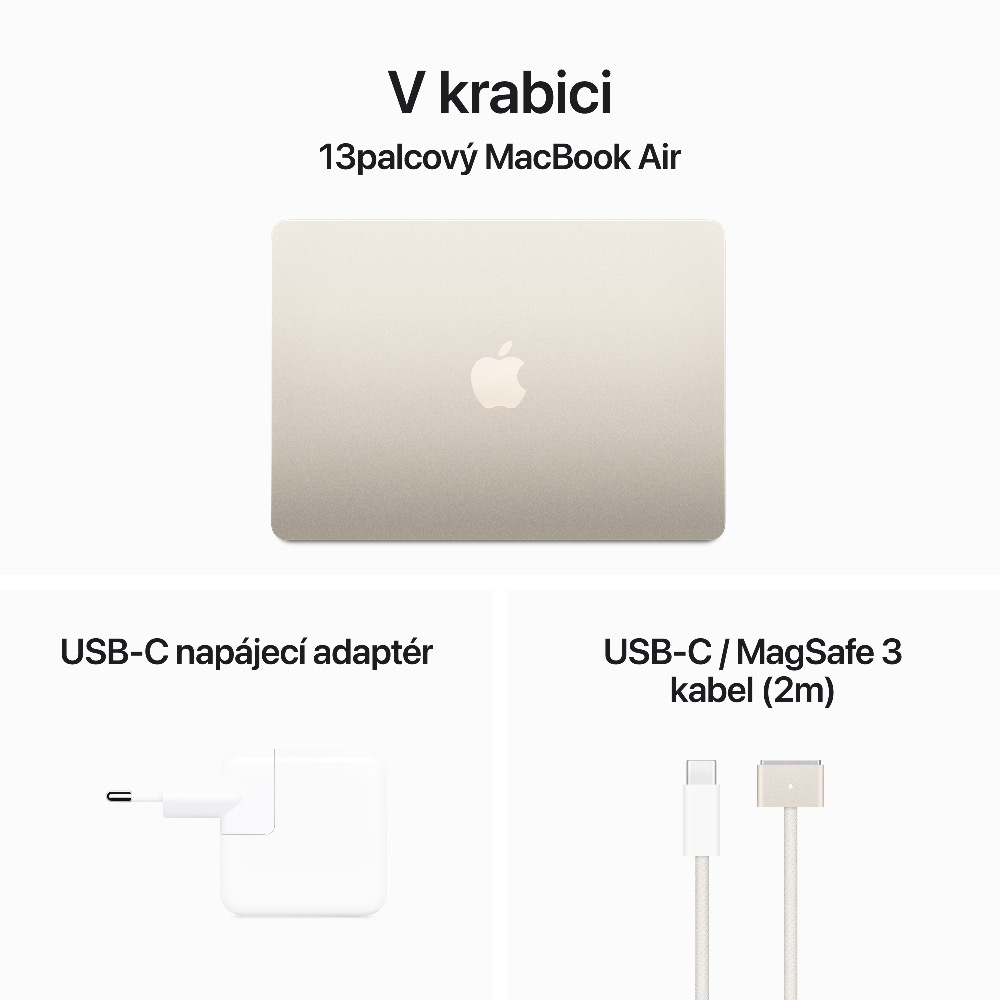 MacBook Air 13" Apple M3 8core CPU 8core GPU 16GB 256GB Hvězdně Bílý CZ