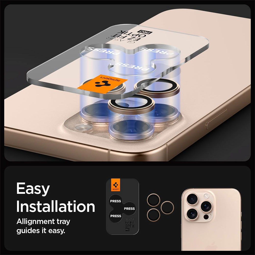 Spigen Optik Pro Lens Protector pre iPhone 16 Pro/16 Pro Max - Desert Titanium