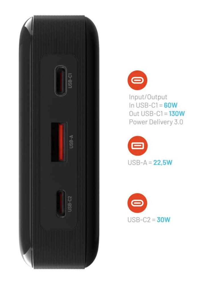 FIXED powerbanka Zen 20 Pro s LCD displejem a výstupem 130W, 20000 mAh, černá