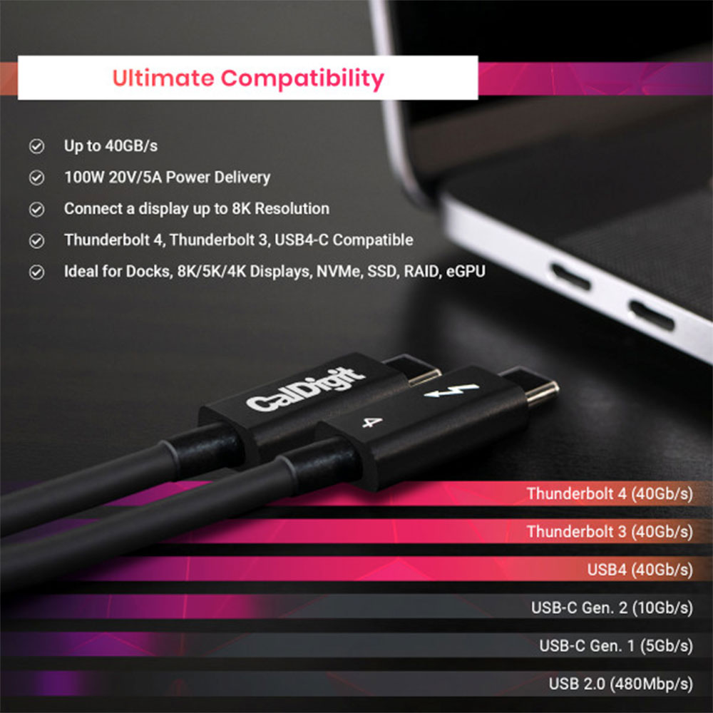 CalDigit kábel Thunderbolt 4 Cable 40Gb/s 100W 2m - Black