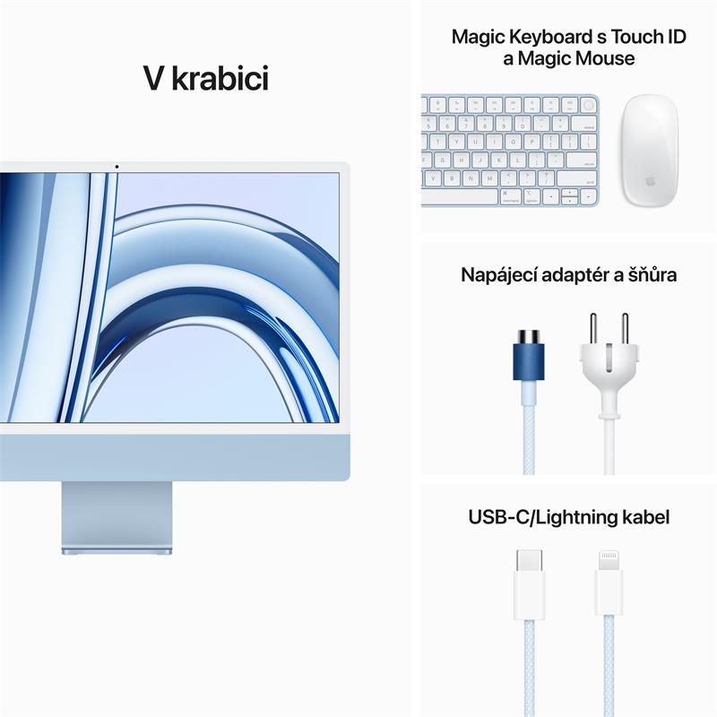 iMac 24" 4.5K Apple M3 8core CPU 10core GPU 8GB 256GB Modrý CZ *vystavený*