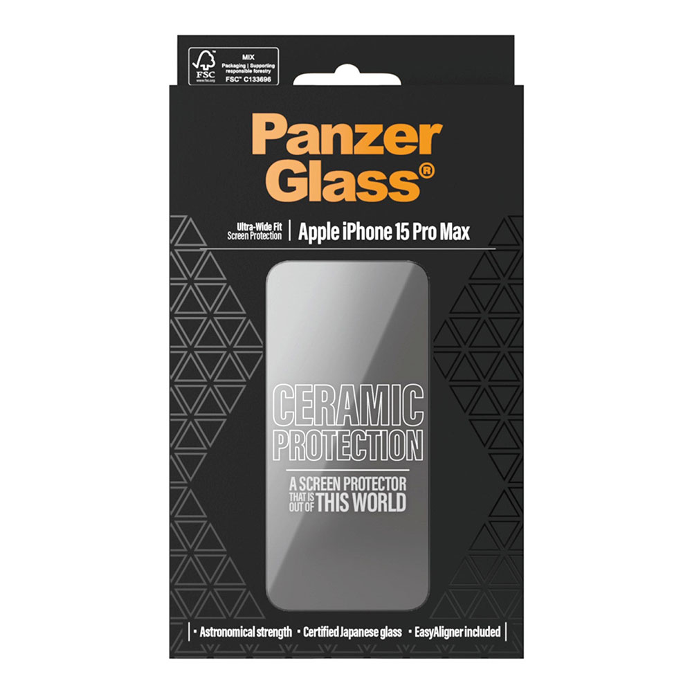 PanzerGlass ochranné sklo UWF Ceramic Protection pre iPhone 15 Pro Max - Black Frame