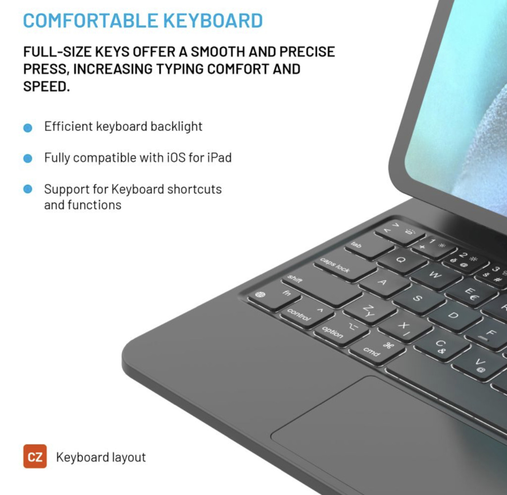 FIXED Typee bezdrátová klávesnice s magnetickým uchycením pro Apple iPad Pro 11"/iPad Air 10,9" (2020-2025), CZ, černá