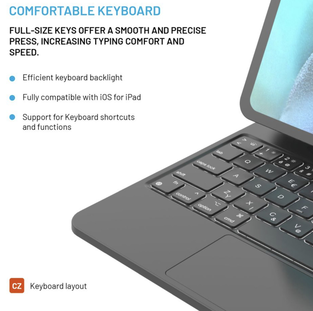 FIXED Typee bezdrátová klávesnice s magnetickým uchycením pro Apple iPad 10,9" 2022/11" 2025, CZ, černá