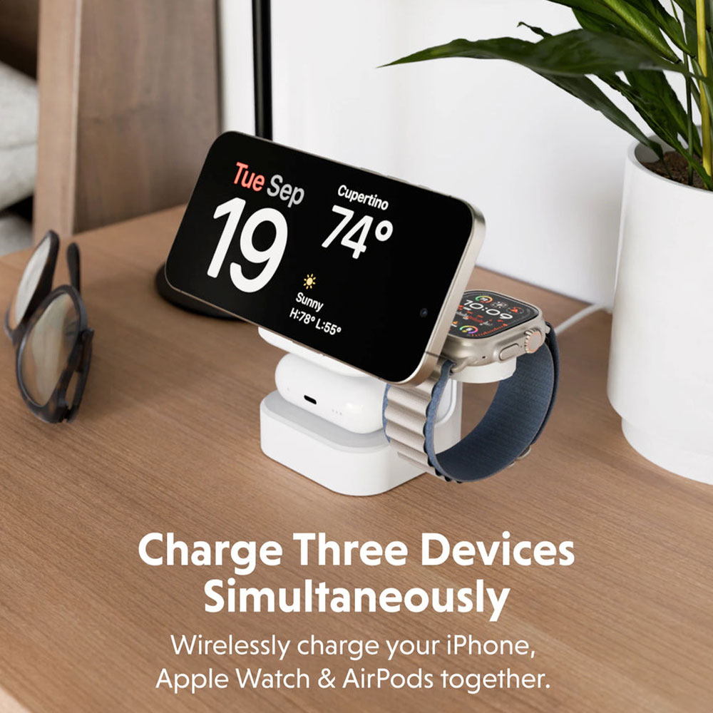 Hyper HyperJuice Qi2 3-in-1 Magnetic Charging Stand - White