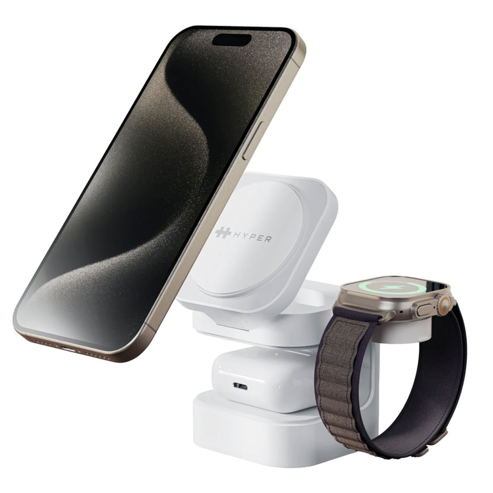 Hyper HyperJuice Qi2 3-in-1 Magnetic Charging Stand - White