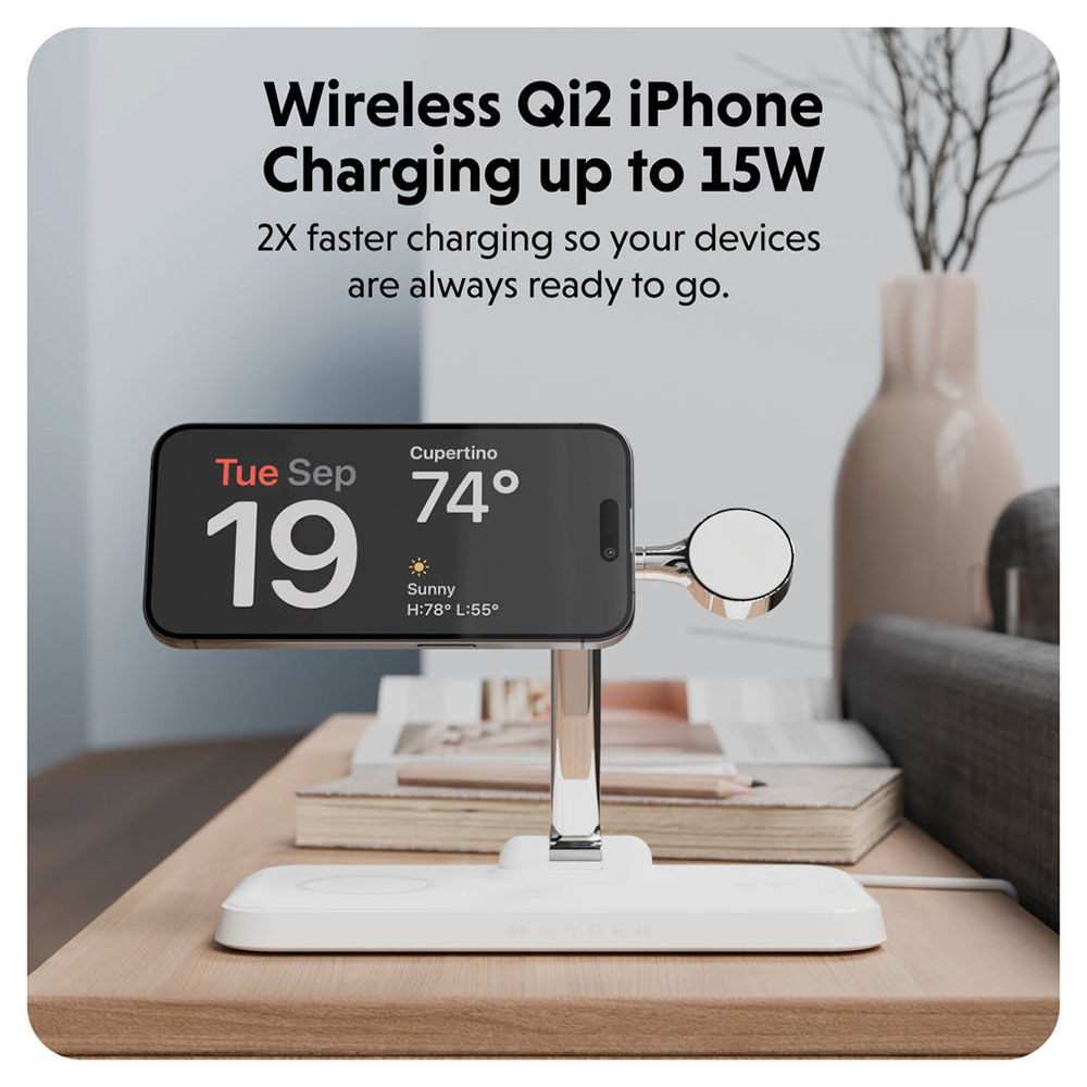Hyper HyperJuice Qi2 4-in-1 Magnetic Charging Stand - White