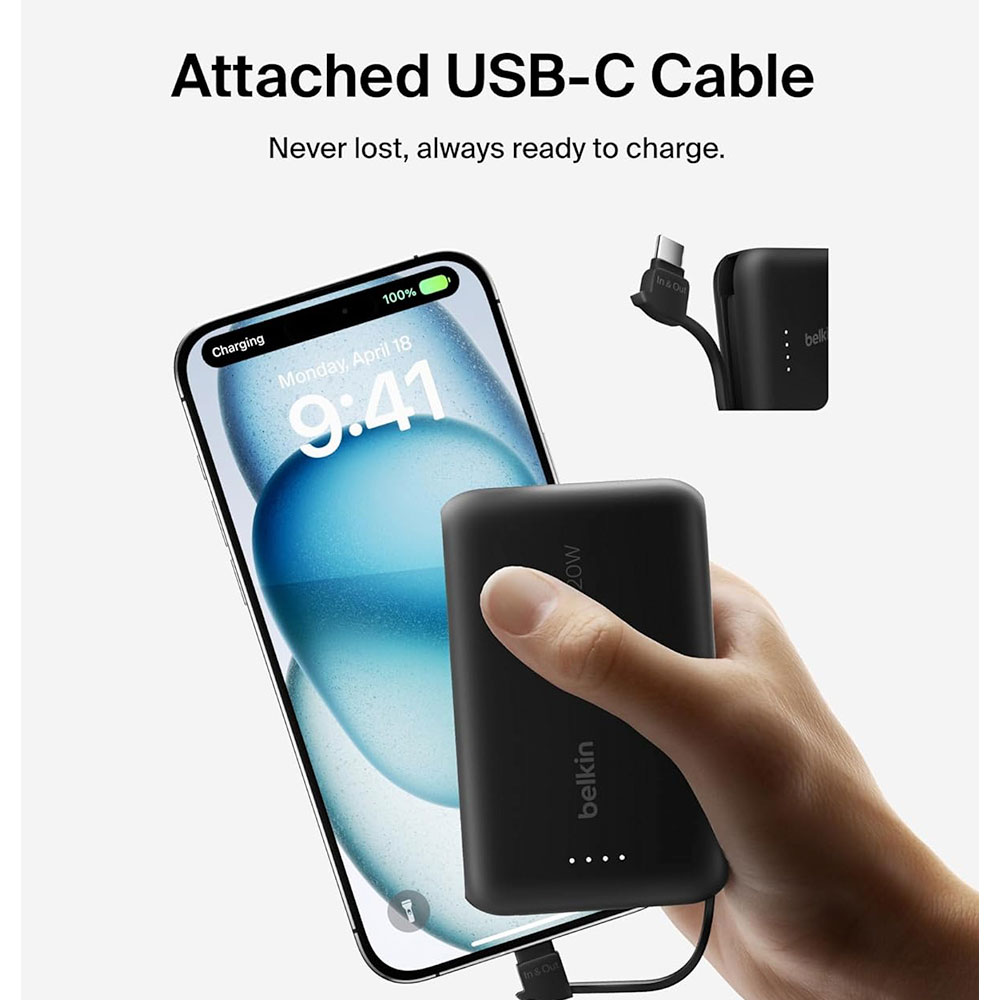 Belkin BoostCharge PowerBank 10K with Integrated USB-C Cable 20W - Blue