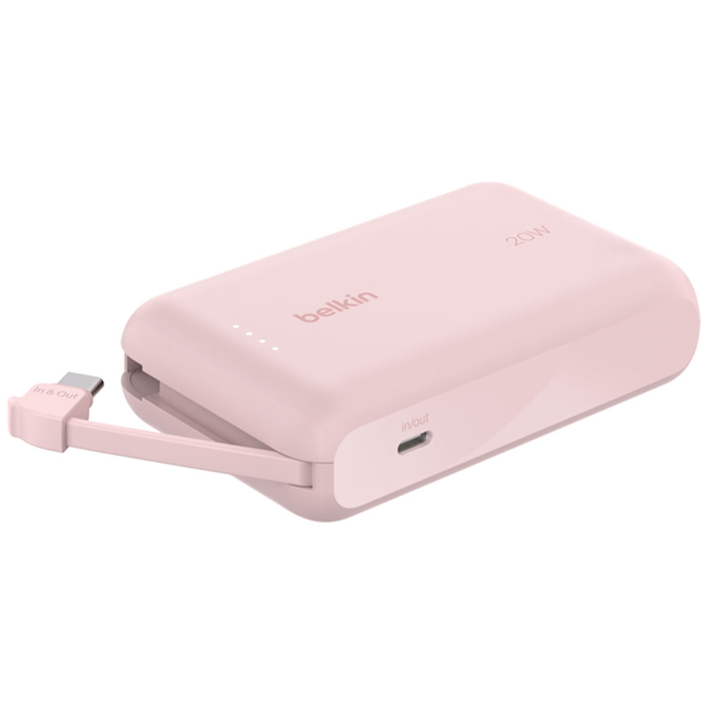 Belkin BoostCharge PowerBank 10K with Integrated USB-C Cable 20W - Pink