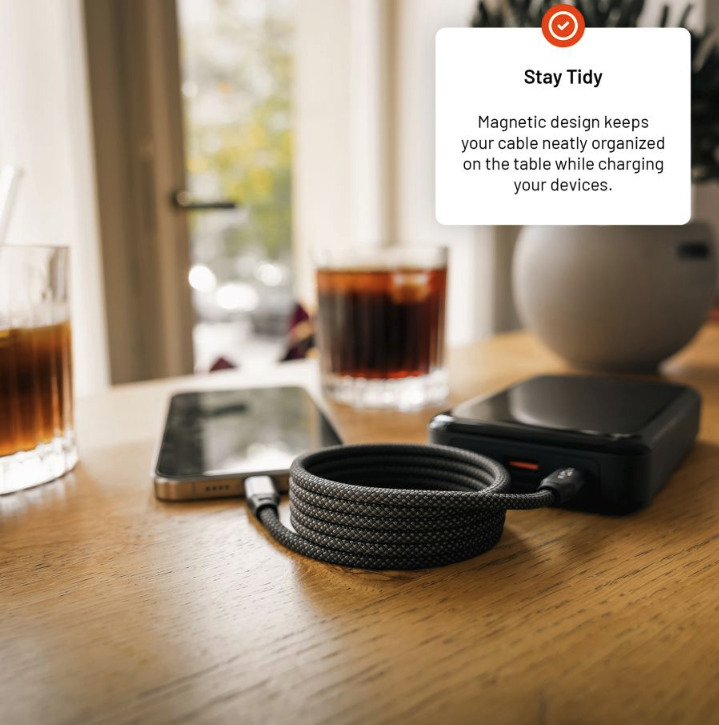 FIXED magnetický nabíjecí a datový opletený kabel s konektory USB-C/USB-C a podporou PD, USB 2.0, 240W, 1.2m, šedý