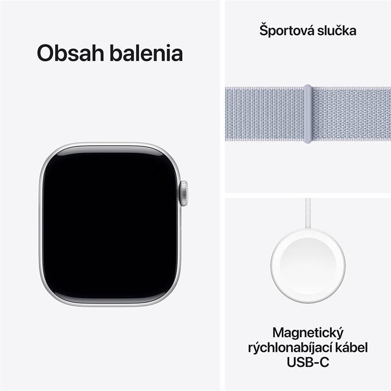 Apple Watch Series 10 GPS 46mm Silver Aluminium pouzdro s Blue Cloud Sport Loop *Actived *