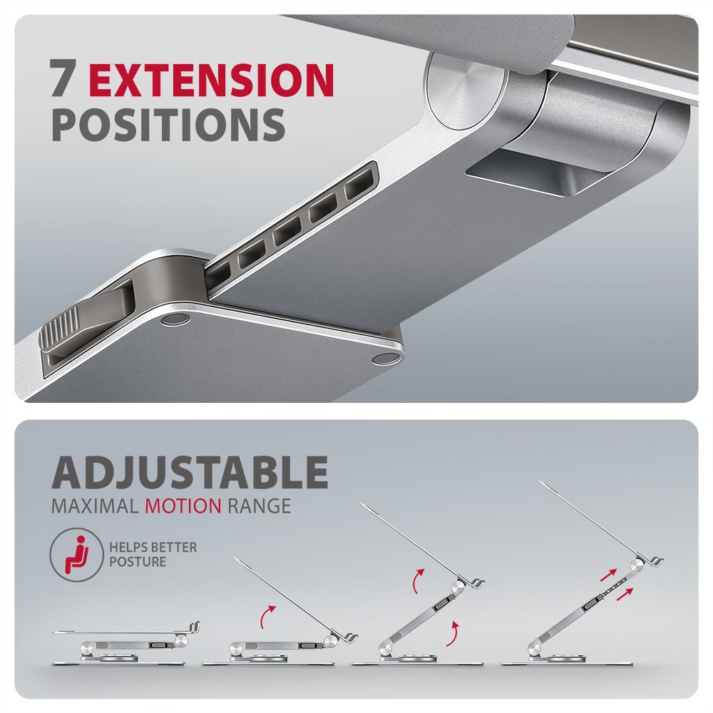AXAGON Stnd-lr, hliníkový stojan na 10"-17" notebooky s nastavitelnou výškou, úhlem a rotací 360 °