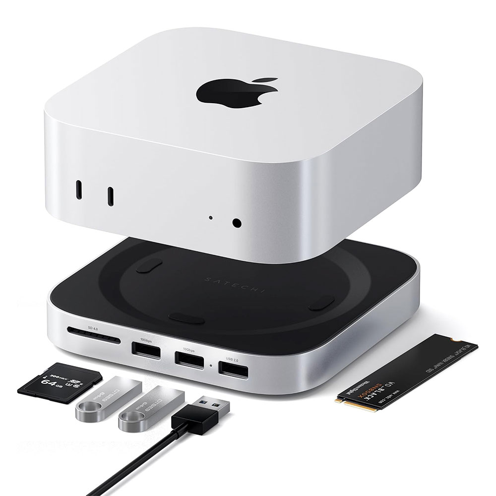 Satechi Stand & Hub with SSD enclosure pre Mac Mini M4 2024 - Silver