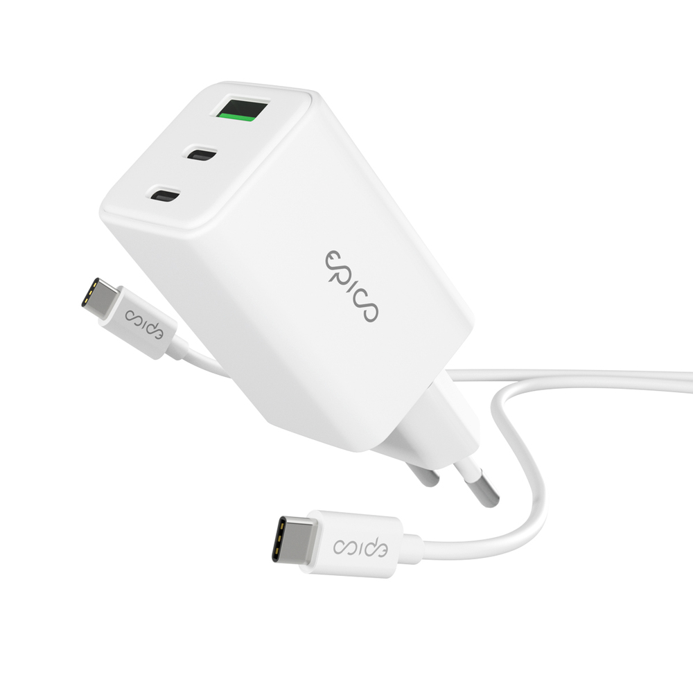 Epico UltraBoost GaN 65W Wall Charger EA65 with 1,2m USB-C Cable - biely