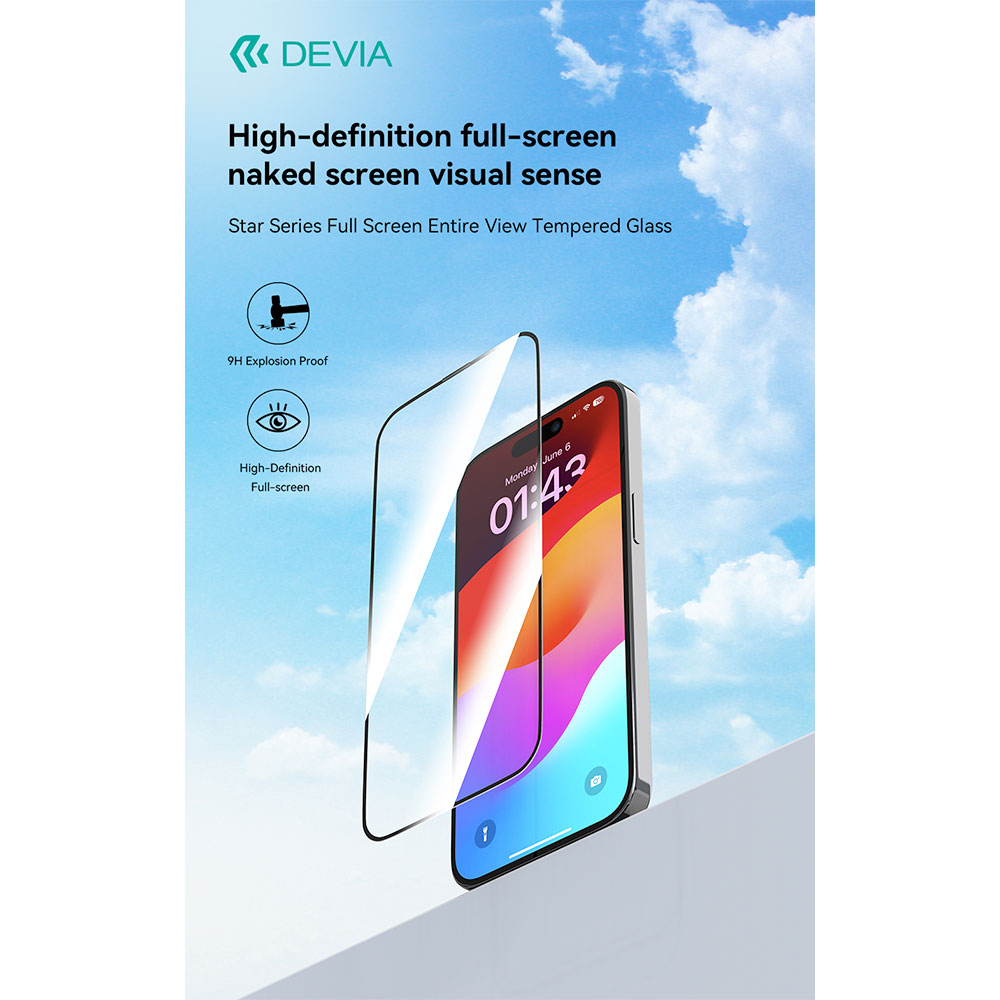 Devia ochranné sklo Star Series Full Screen pre iPhone 16e - Black Frame