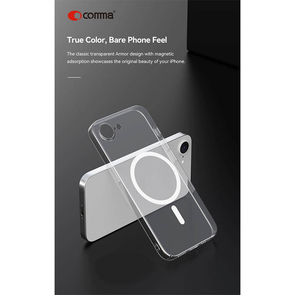 Comma kryt Hard Jacket Magnetic Case pre iPhone 16e - Clear