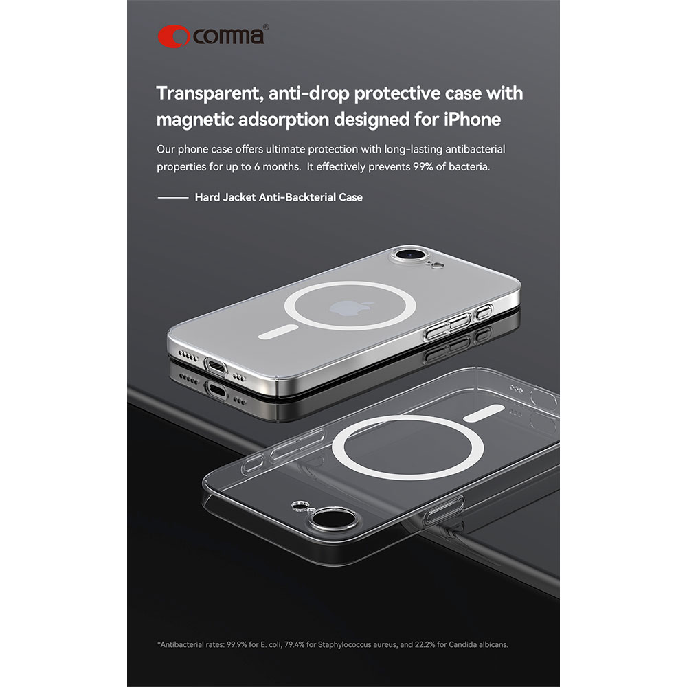 Comma kryt Hard Jacket Magnetic Case pre iPhone 16e - Clear