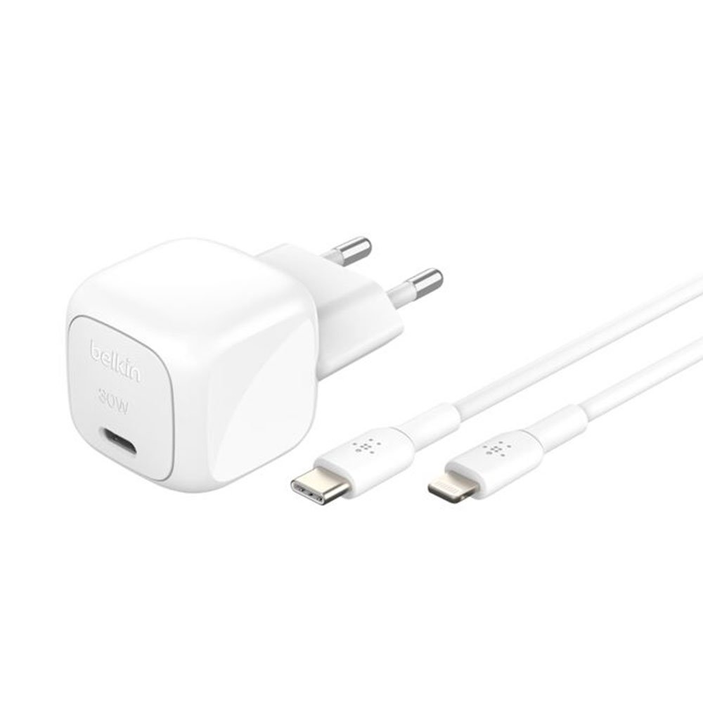 Belkin 30W PD 3.1 USB-C Wall Charger + USB-C/Lightning kábel 1m - White
