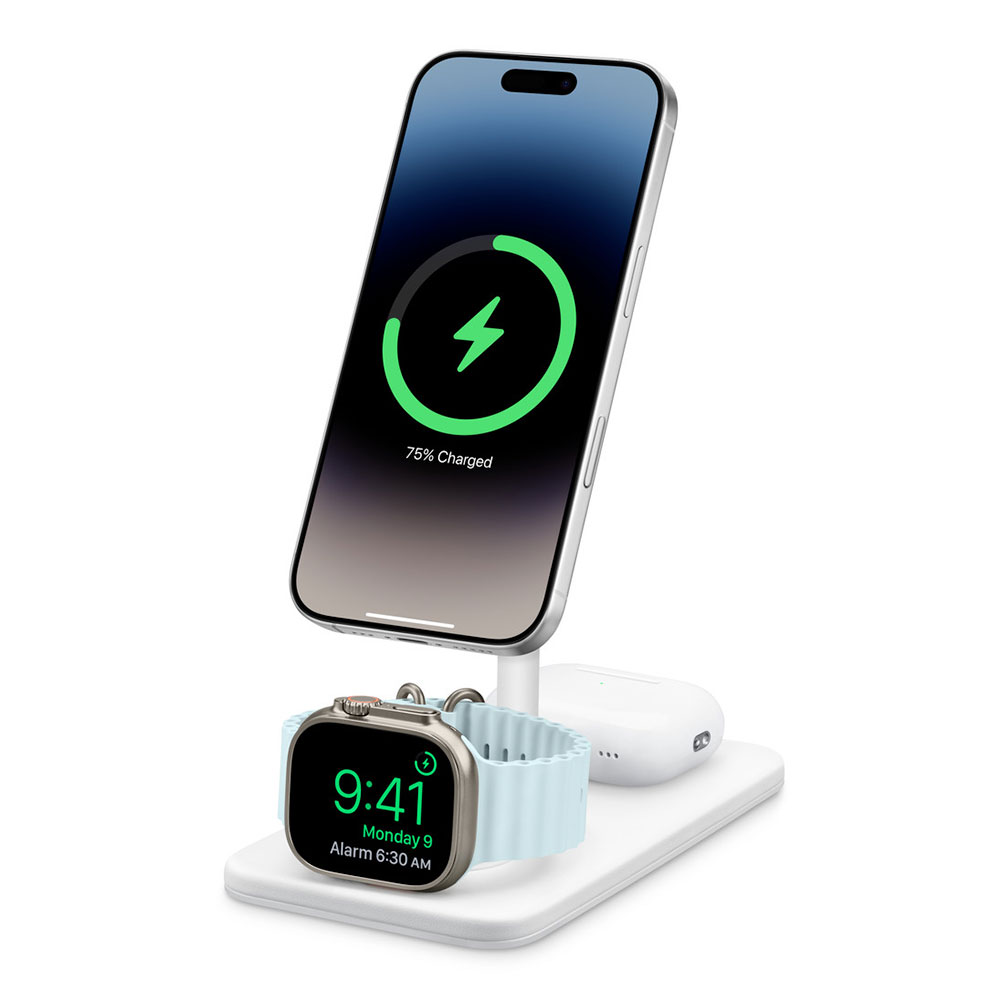 TwelveSouth HiRise 3 Deluxe 3-in-1 Qi2 Charging Stand - White