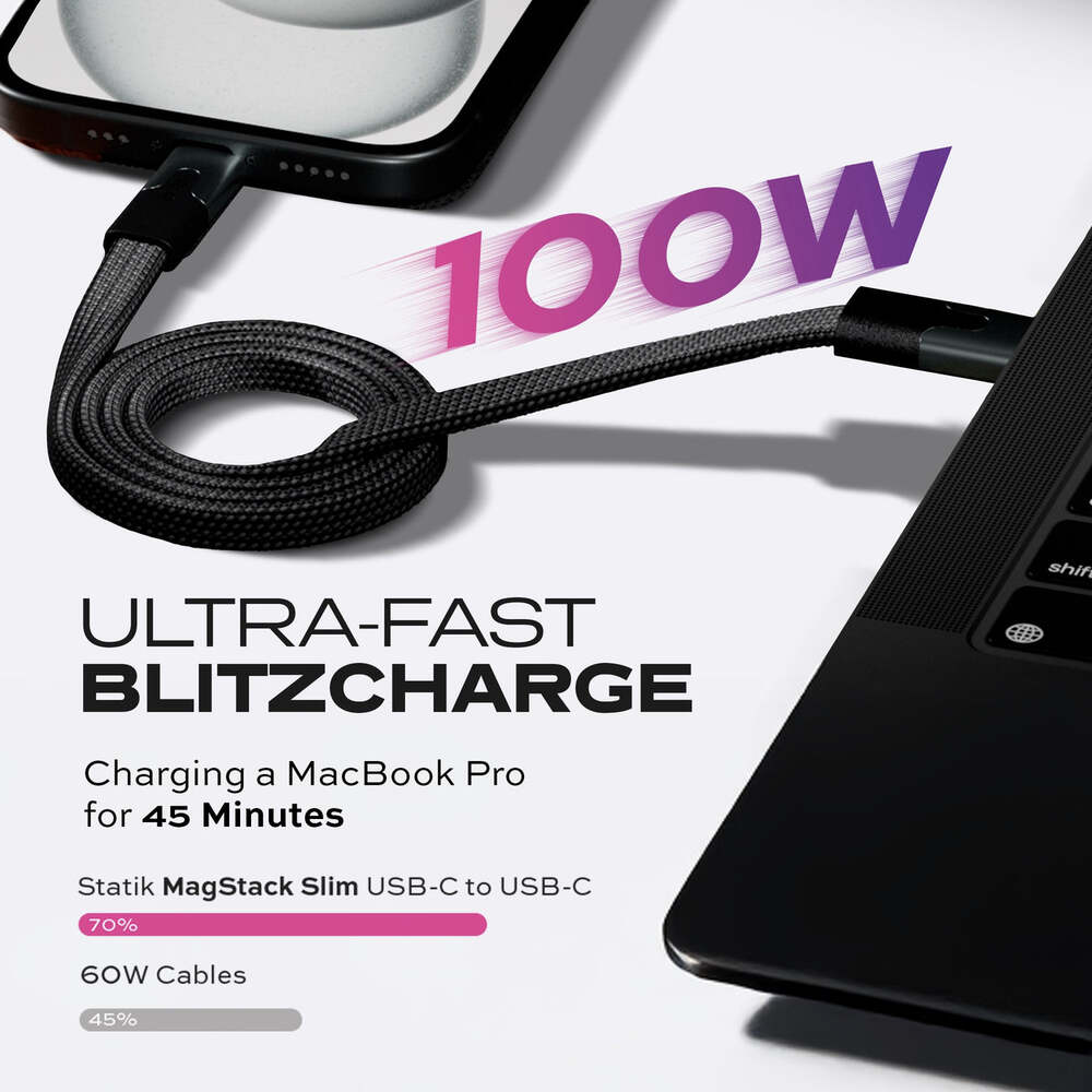 KeySmart Statik MagStack Slim PRO, magnetický slim kábel, USB-C - USB-C, (1m)