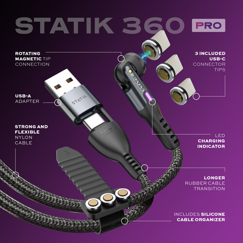 KeySmart Statik 360 PRO 2.0 magnetický USB-C kábel (1m)
