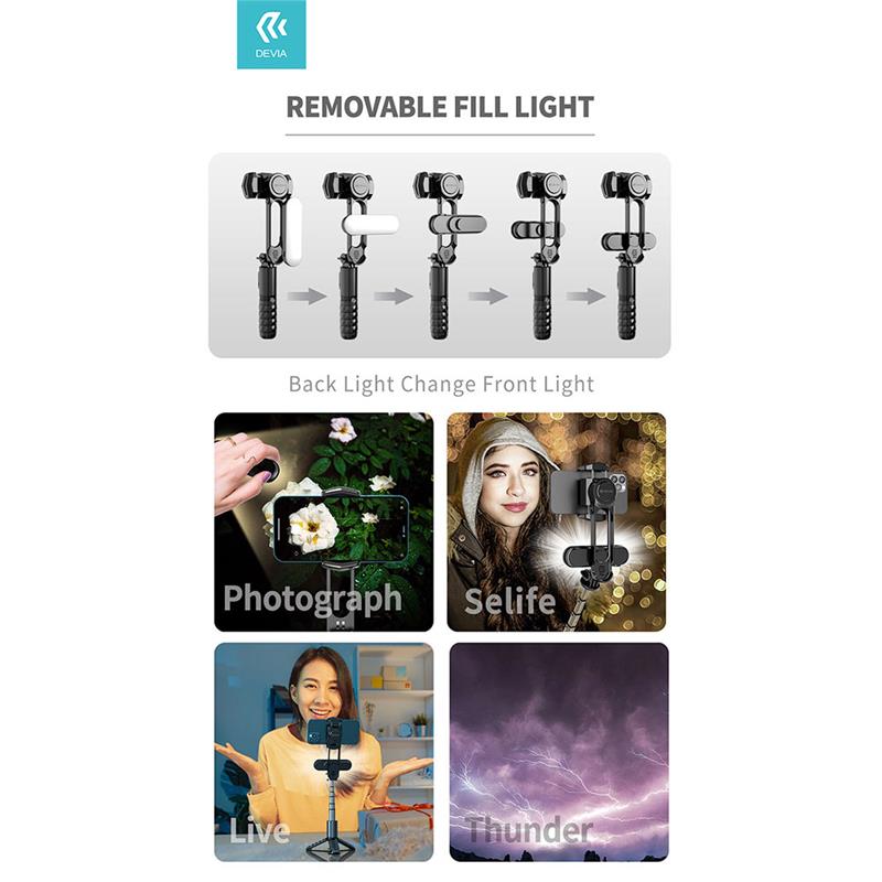 Devia Handheld Gimbal Shake-proof Tripod Selfie Stick - Black