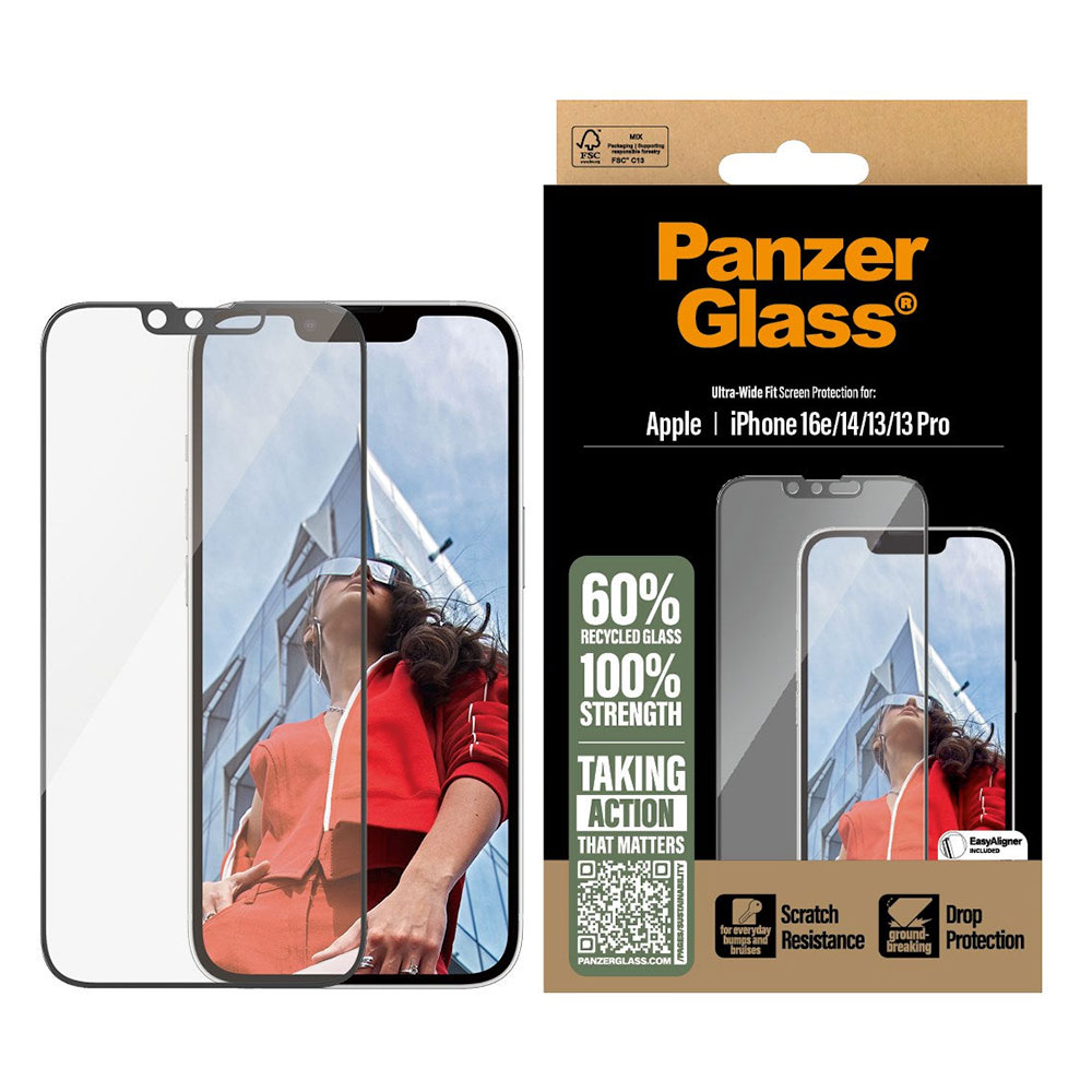 PanzerGlass ochranné sklo UWF pre iPhone 16e/14/13/13 Pro - Black Frame