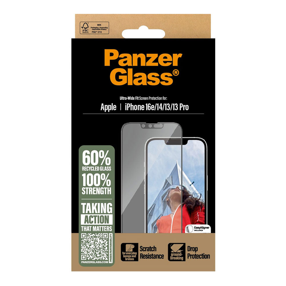 PanzerGlass ochranné sklo UWF pre iPhone 16e/14/13/13 Pro - Black Frame