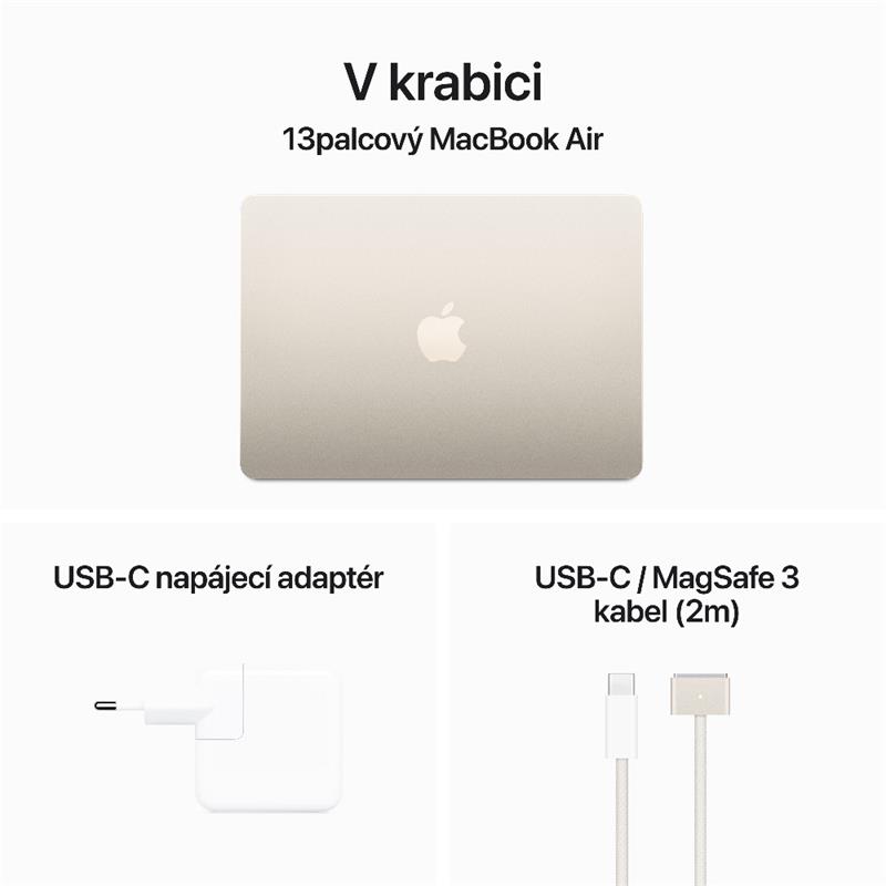 MacBook Air 13" Apple M3 8core CPU 8core GPU 16GB 256GB Hvězdně bílý CZ *Vystavený*