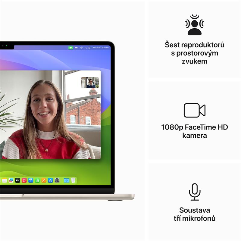 MacBook Air 15" Apple M3 8core CPU 10core GPU 16GB 256GB Hvězdně Bílý CZ *Vystavený*