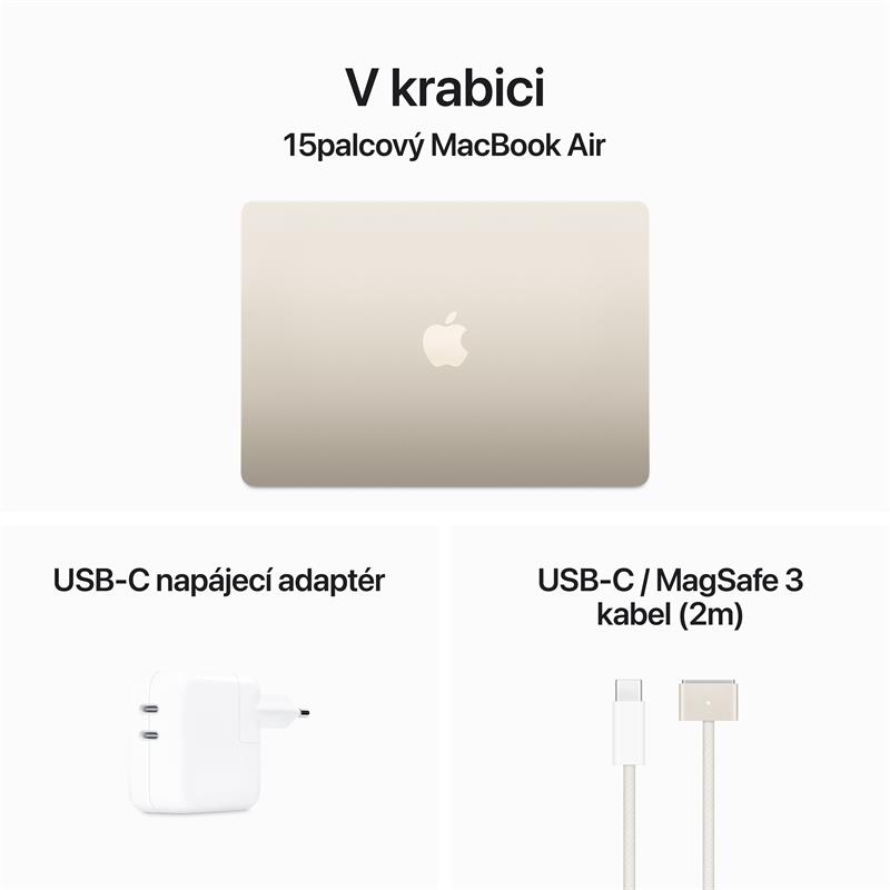MacBook Air 15" Apple M3 8core CPU 10core GPU 16GB 256GB Hvězdně Bílý CZ *Vystavený*