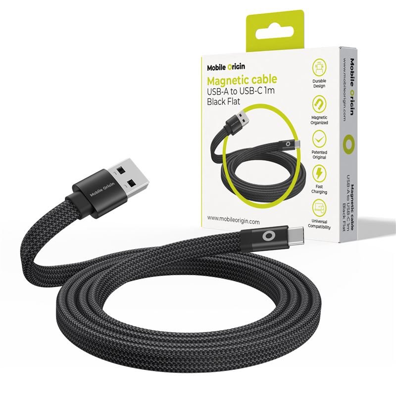 Mobile Origin Magnetic Flat Patented Cable USB-A to USB-C 1m - Black