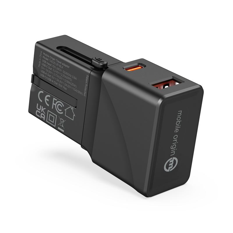 Mobile Origin 25W Travel Adapter (EU/US/UK/AU) - Black