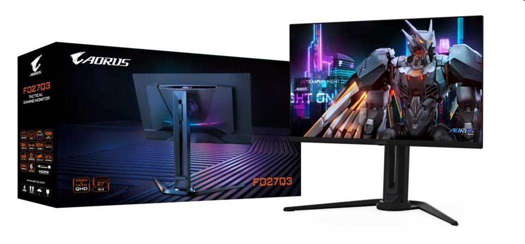 GIGABYTE LCD AORUS FO27Q3 GAMING Monitor 27" QHD 2560x1440, QD-OLED, 360Hz, Speakers, 2xHDMI, DP, USB-C, USB 3.2 KVM