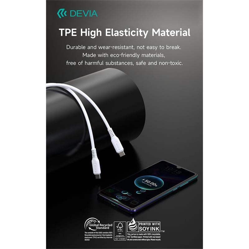 Devia kábel USB-C to USB-C GRS Series Cable 1m - White